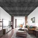 WOWSTAR 24-Pack 24"x24" Drop Ceiling Tiles, Waterproof Glue Up Vintage Style 3D Ceiling Tiles, Black, Wall Art