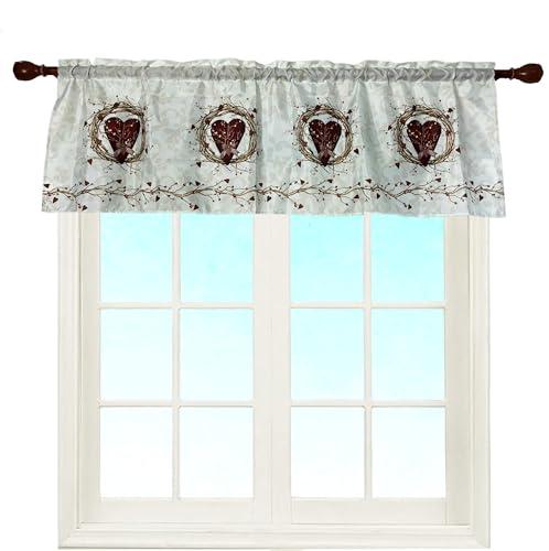 EZ.enjoy Rustic Country Hearts Window Curtain Valance Rod Pocket for Decorative 58 X 18 Inches