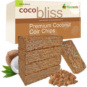 Coco Chips for Plants (650gm Bricks, 5-Pack) - Organic Coco Coir Chips - Coconut Husk Chips for Potting Soil, Garden Soil, & Seed Starter Soil - Coconut Mulch for Garden - Coconut Chips for Plants