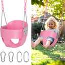 High Back Full Bucket, Toddler Swing with Coated Chains & Triangle Dip Pinch Protection for Safety, Baby Swing Outdoor with Locking Buckles, Toddler Bucket Swing for Backyard, Playground, Pink