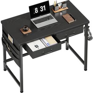 Maihail Small Desk with Drawers, 31.5 inch Computer Desk with Drawers, Small Office Table with Metal Frame, Black