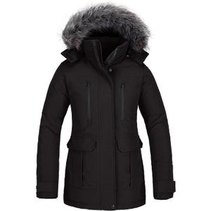 CHINMOON Women's Warm Winter Coat Thicken Padded Puffer Jacket Snow Parka with Removable Hood (Large, Black New)
