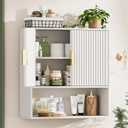 Bathroom Wall Storage Cabinet, Over the Toilet Storage Cabinet with Fluted Doors & Adjustable Shelf, Wood Medicine Cabinet Wall Mounted for Bathroom, Laundry Room & Kitchen, Natural Oak