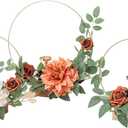 Ling's Moment Candle Holder Hoop Terracotta Wreath Floral Centerpieces for Sweetheart Table, Head Table, Ceremony Reception Artificial Flowers Decorations Assembled(Set of 3)