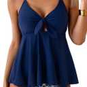 Eomenie Two Piece Tankini Swimsuits for Women Tummy Control Cutout Bathing Suit Tie Knot Flowy Swim Dress with Bottom (Blue, XL)