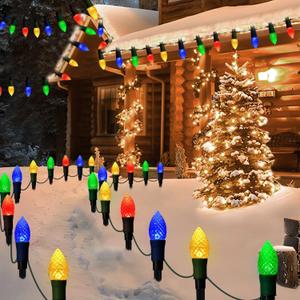 Solar Christmas Pathway Lights, 20 LED C9 String Lights with 20 Stakes, 23FT Solar Powered Multicolored Decorations for Roof, Yard, Patio, Walkway, Driveway Solar Christmas Pathway Lights, 20 LED C9 String Lights with 20 Stakes, 23FT Solar Powered Multicolored Decorations for Roof, Yard, Patio, Walkway, Driveway