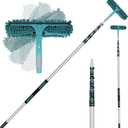 TelesPro 30 Feet High Reach Window Squeegee with 6-24 Ft Extension Pole, Window Cleaner Tool with 5-Stage Telescoping Pole, Window Cleaning Kit with Rotatable Head (2 Squeegee & 2 Microfibre Cloths)