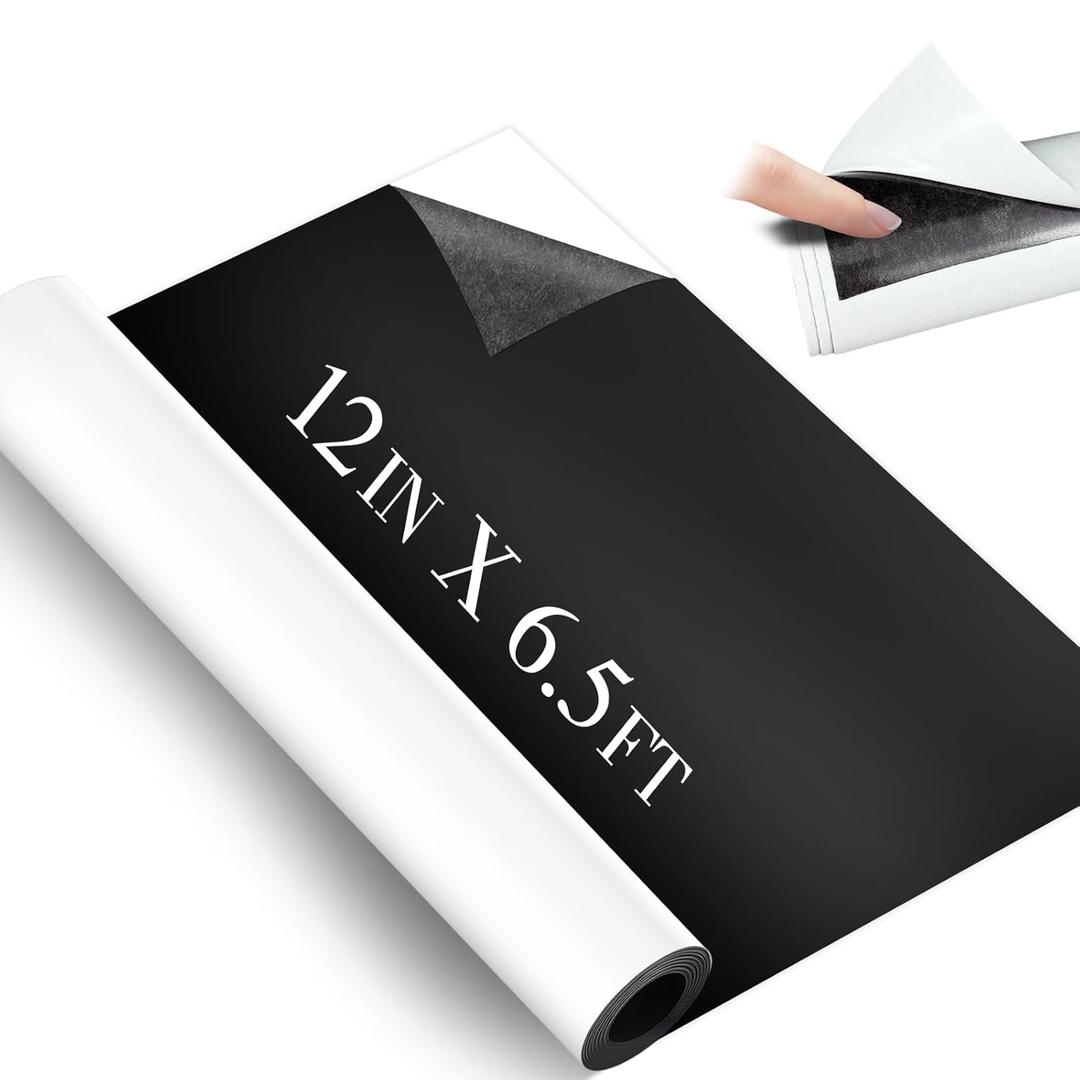 12 Inch x 6.5 ft Magnetic Sheet Roll, 0.75mm Thickness Blank White Surface Magnet Sheets with Adhesive, Flexible Magnetic Roll-Sign Sheet Safe for Vehicles DIY Craft Projects