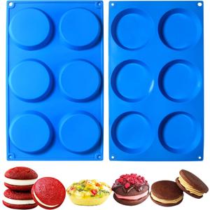 Sidosir Silicone Muffin Top Pans for Egg, Muffins Eggs Molds for Baking Non-Stick 3"" Round Silicone Mold for Muffins, Eggs, Tarts, Corn Bread, Whoopie Pie Pan 2Pcs, Blue, S-023