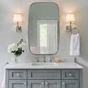ANDY STAR Brushed Nickel Oblong Mirror, 32x40 Inch Brushed Nickel Oval Mirror for Bathroom with Stainless Steel Metal Frame, Wall Mouned for Bathroom, Living Room, Entryway