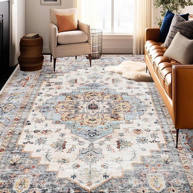 Washable 8ftx10ft Area Rugs, Non-Slip Stain Resistant Washable Rugs for Living Room Home Decor Floor Decoration Carpet Mat