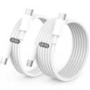 USB C to USB C Cable for iPhone 17 16 15, 60W Type-C Charger Fast Charging Cord for iPad Pro Max Plus Mini Air, 2-Pack Long Braided Phone Charge for MacBook Samsung Galaxy S25 S24 S23 White 6+10Ft