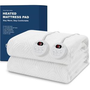 Heated Mattress Pad Queen Size - Embossed Electric Mattress Pad Cover Dual Control - 1-10 Hours Auto Shut Off with Deep Pocket White