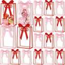 Mooliwe 24 Pcs Red Pink Clear Plastic Gift Bags with Handles 10.2 x 7.08 x 3.15 in Reusable Treat Bags with Ribbons Goodie Gift Wrap Bag for Valentine Parties, Birthday, Wedding Supplies