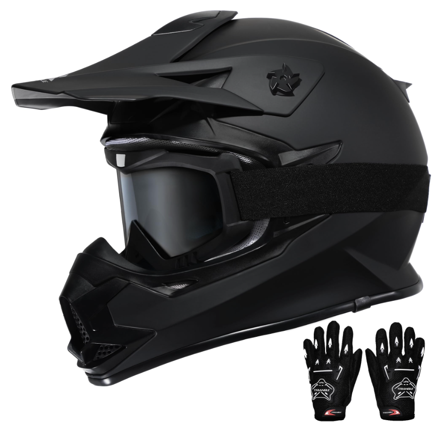 TRIANGLE Adult Dirt Bike Helmet Full Face Motocross Helmets DOT Certified, Matte Black, X-Large