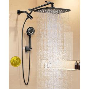 Veken 11.8" Rain Shower Head with Handheld, High Pressure Handheld Shower Heads with Multi Spray Modes, Rainfall Combo with 15" Metal Extension Arm,Detachable Dual Shower, Long 6 ft. Hose,Matte Black