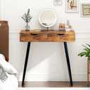 Need 31.5 Inch Computer Desk with 2 Drawers Small Makeup Dressing Table Home Office Desk for Bedroom Study Rustic Brown 10FJGSBG1016-80FG-ND