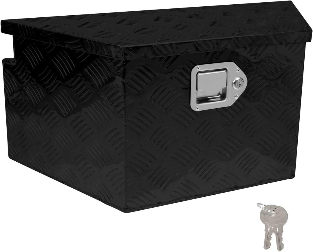 27" x 13" x 13" Trailer Tongue Tool Box with Latch and Keys Heavy Duty Aluminum Trailer Toolbox Organizer Truck Underbody Box Compatible with Pick Up Truck Bed RV Trailer ATV Black