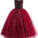 Glamulice Christmas Flower Girls Sparkle Tulle Dress Vintage Dresses Kids Holiday Party Photo Shoot Ball Gown, Red, Size 5-6 Years