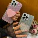 Case for iPhone 13 Case Glitter Bling for Women Girls Sparkle Cover, with Love Kickstand Holder Protective Gel Case 6.1 inch (Green)