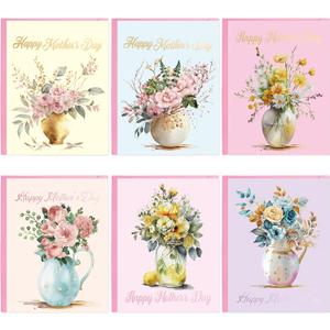 WorldBazaar Mothers Day Cards with Envelopes 24 Pack Gold Foil Mother's Day Floral Cards Bulk Flower Card Mother 's Day Gift for Mom Blank Inside