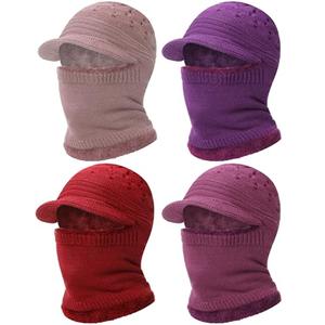 Tivi Tovo 4 Pcs Women Knitted Beanie Hats 4 in 1 Winter All-in-one Hat with Brim Warm Lined Mask Scarf Thermal Caps Soft Windproof Face Ear Protection Balaclavas for Cold Weather Run Ski Cycle Sports