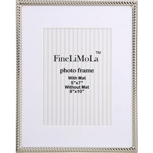 8x10'' Silver Rope Design Metal Picture Frames With Acid Free Mat for 5x7'',Silver Photo Frame 7x5'' for Desktop Display Or Wall Hanging,Hi Quality Velvet Backing and Real Glass Front.