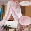 VETHIN Bed Canopy Princess for Girls,Bed Canopy Curtain Double Layer Sheer Mesh Dome Bed Curtain- Round Lace Princess Mosquito Net Tent for Twin Full Queen King Bed(Pink/White)