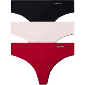 Calvin Klein Women's Invisibles Seamless Thong Panties, 3 Pack (Black, XL)