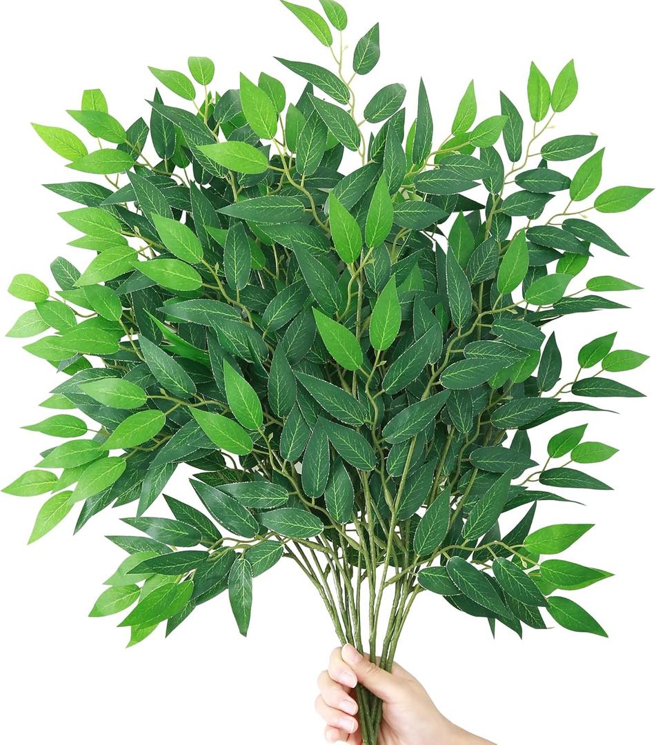 GREENTIME 6 Pack Artificial Italian Ruscus Greenery Stems 23.5'' Faux Green Leaf Bouquet for Vase Bridal Wedding Table Centerpiece Decor