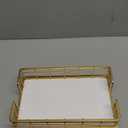 Wican Guest Towel Holder Tray for Bathroom, Oak and Iron Napkins Holder for Powder Room Dinning Table Wooden Basket for Disposable Paper Hand Towels Gold and White (9.06 x 5.51 x 2.56 inchs)