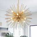24in Gold Sputnik Chandelier 9-Light Starburst Chandelier Light Fixture Solid Metal Mid-Century Modern Satellite Light Fixture for Dining Room Bedroom Bathroom Entryway Kitchen Island