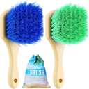 Remerry 2 Pcs Beach Sand Remover Brush with Drawstring Bag, Beach Accessories Scrub Brushes for CleaningSoft Bristle Brush for Summer Vacation Water Sports Volleyball Party (Blue and Green)