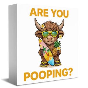 Hawaii Highland Cow Bathroom Decor: Are You Pooping 5.5"x5.5" Funny Wooden Box Decorations Sign for Summer House Home Desk Table Shelf
