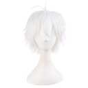 MapofBeauty 14"/35cm Men With Short Hair Tied Ponytail Cosplay Party Wigs (White)