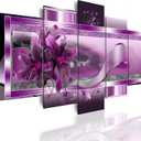 LUDUHU Abstract Orchid Flowers Canvas Print - Abstract Wall Art, Purple Floral Painting Decor for Home Decoration Artwork Picture, bedroom wall decor (C,Oversize 40x20inch)