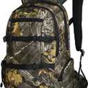 Hunting Backpack with Integrated Rifle and Bow Carrier, Brushed Tricot Daypack for Turkey and Deer Hunting, 30L Camo Pack with Drop-Down Buttstock Holder, Padded Waist Belt and Rain cover, Large