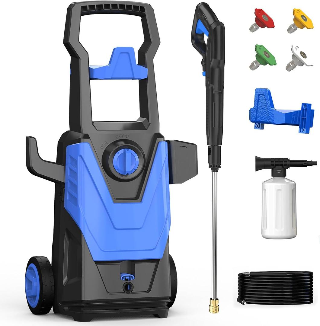 AgiiMan Electric Pressure Washer, 5000 PSI Max 3.6 GPM Power Washer Electric Powered with 20FT Hose, 4 Nozzles, Foam Cannon, High Pressure Cleaner Machine for Cars, Patios, Driveways, Fences, Blue