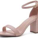 Shoe Land Women's Low Heels - 3-Inch Chunky Block Heeled Sandals with Ankle Strap | Open Toe Short Heels | Comfy Dressy Strappy Sandals for Wedding, Prom, Office, Size 10
