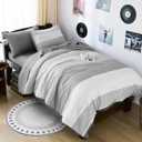 Twin Comforter Set,Classic Striped Design Comforter Set 5 Pieces,Gray Bedding Sets for College,Simple Neutral-Style Comfortable Comforter Set for Dorm
