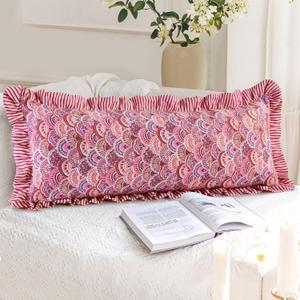 14x36 Inch Cotton Block Print Ruffle Sham Cover,Handmade Boho Floral Block Print Pillowcase,Ruffle Trim,Soft Decorative Cushion Case for Bedroom,Farmhouse&Cottagecore Bedding