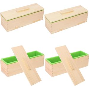 Artisan Soap Making Loaf Box - 4 Pack 42oz Premium Silicone Molds With Wooden Lid - Green, Flexible, Heat Resistant for Large Homemade Soaps