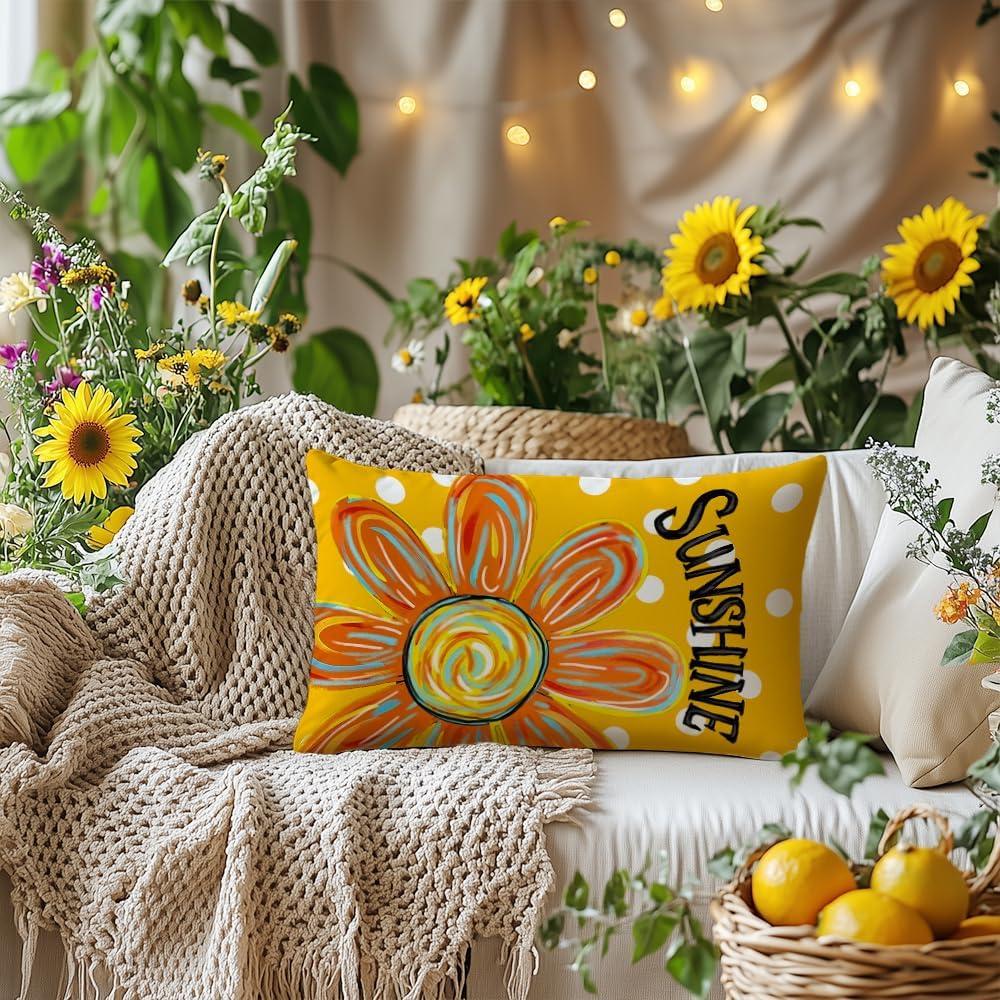 AACORS Summer Pillow Cover 12x20 Set of 2,Watercolor Flower Sunshine Decor Farmhouse Seasonal Pillow Case Decorations for Home Sofa Couch (Yellow AA721-12-2)