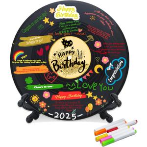 pwvsayjcj Vinyl Record Birthday Decorations, Happy Birthday Party Favor Sign Poster, Large Guest Book 11.6" x 11.6"