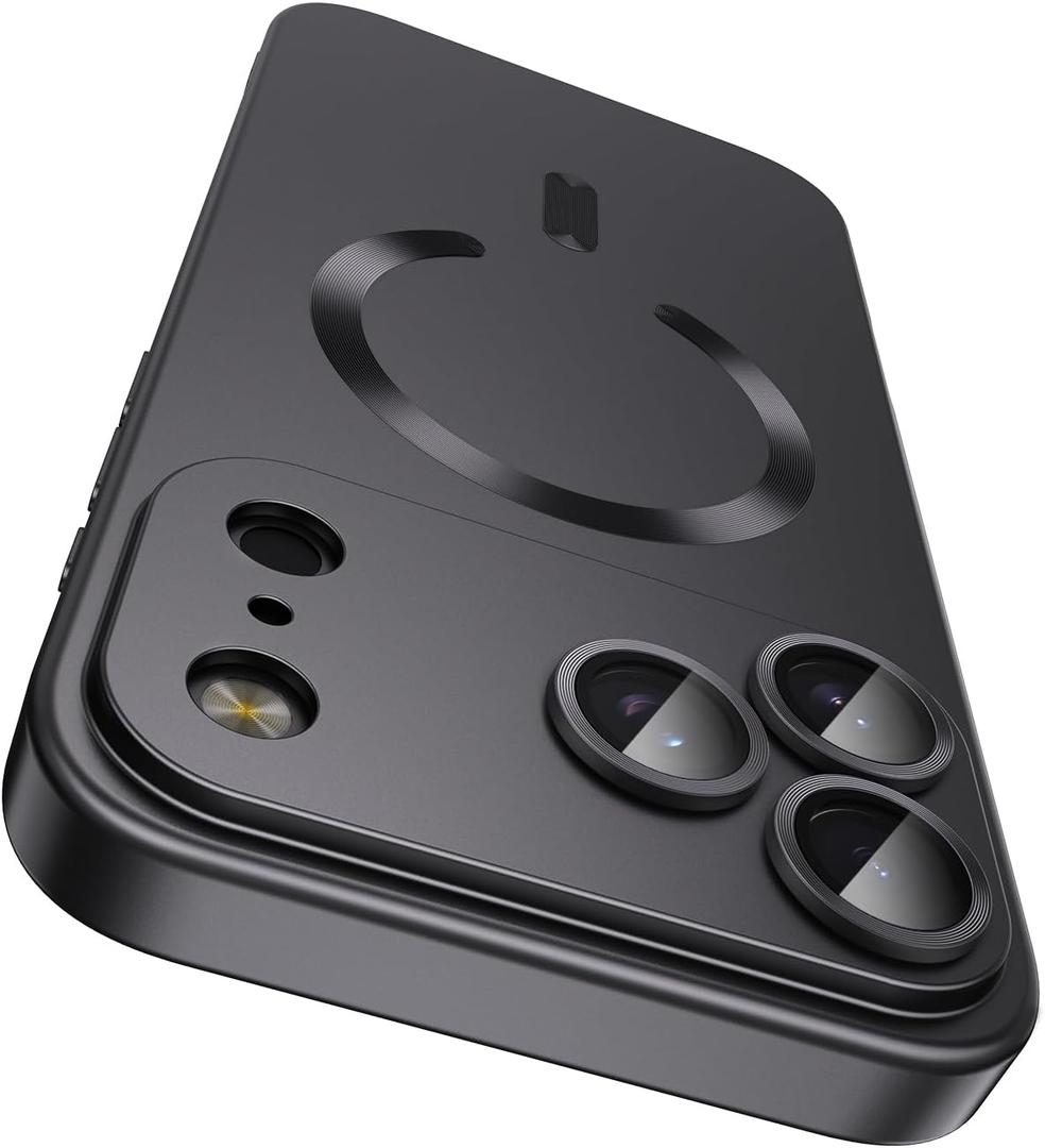 Magnetic for iPhone 17 Pro Case [Compatible with MagSafe][Built-in Camera Lens Protector] Slim Thin Soft Silicone Bumper Shockproof Metallic Luster Phone Case (Black)