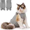 Avont Cat Recovery Suit Female Kitten After Spay Surgery, Breathable Modal Cotton Cat Onesie for Wound & Skin Disease Care, Machine Washable -Grey(L)
