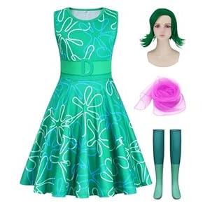 Kids Disgust Costume Dress for Girls Halloween Costume Outfit with Wig Leggings Scarf Cosplay Party Birthday, 120