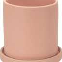PATIKIL 5 Inch Ceramic Plant Pots, Modern Flower Planters with Drainage Holes and Tray for Decorate Home Indoor Plants Succulent Herb, Pink