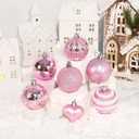 20 Pcs Christmas Ball Ornaments Pink Christmas Ornaments Glittering Plastic Hanging Decorations with 10Pcs Pink Bows Christmas Tree Decorations