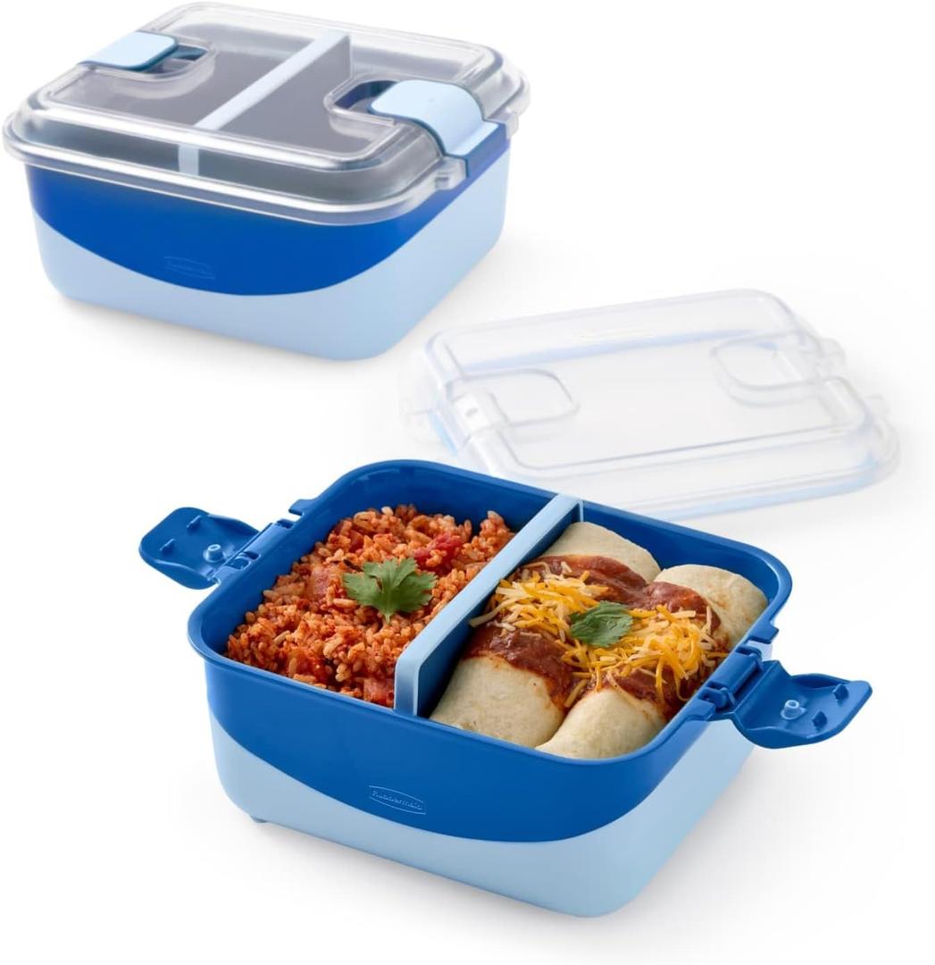 Rubbermaid Pack & Go 1.35L Divided Rectangle Microwaveable Containers, 100% Leakproof Meal Prep Containers, Dishwasher-Safe and Microwave-Safe
